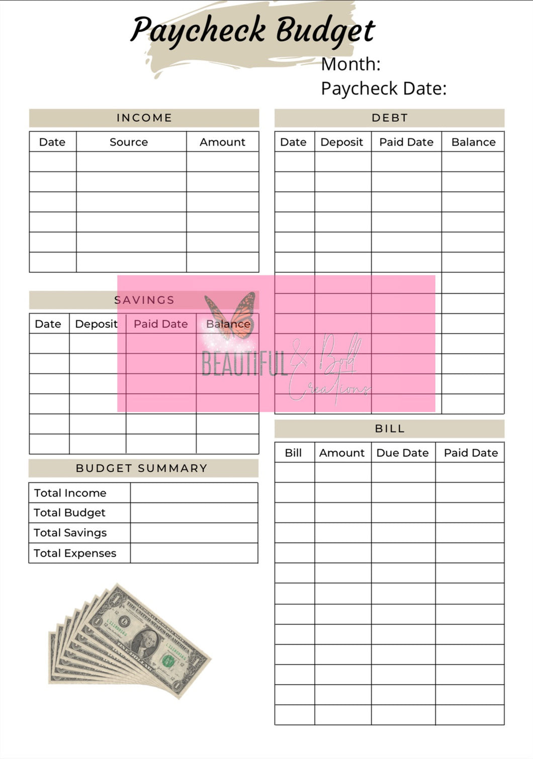 sample weekly paycheck budget template