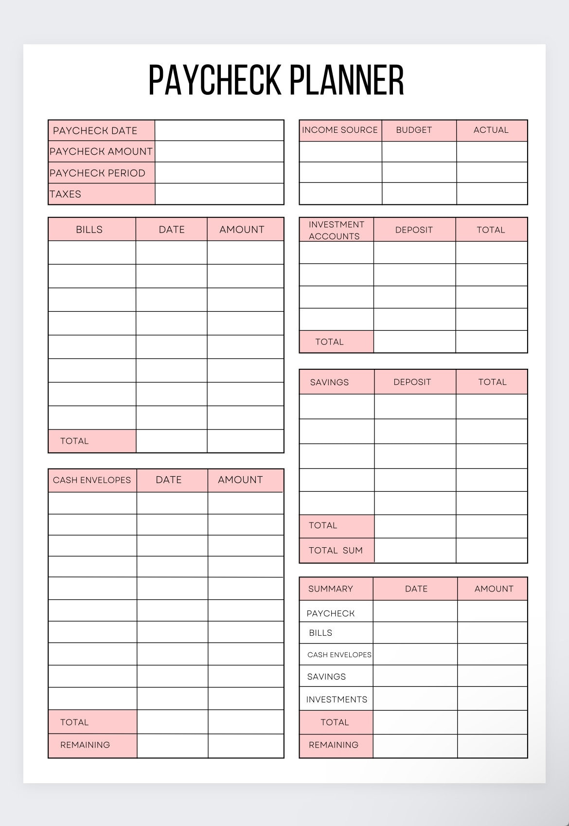 sample paycheck budget template