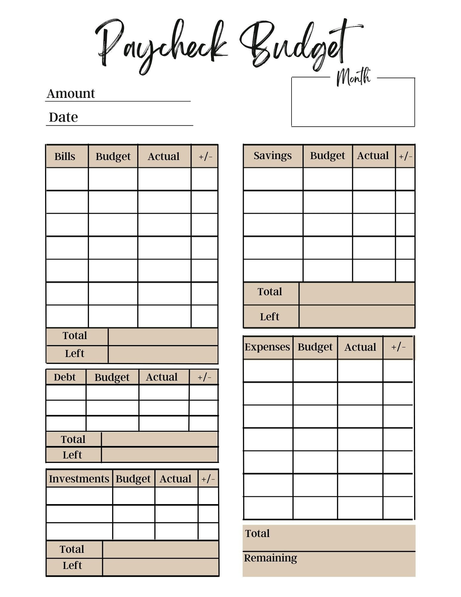 sample weekly paycheck budget template