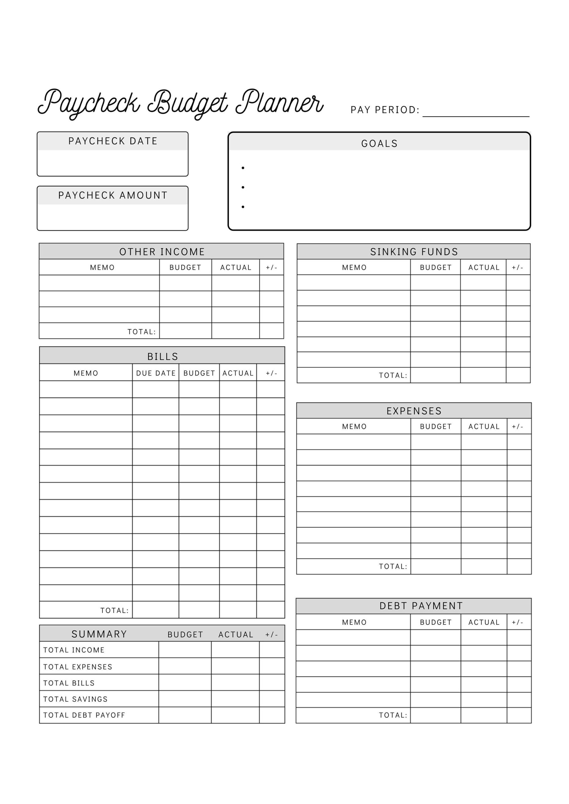 sample paycheck budget template