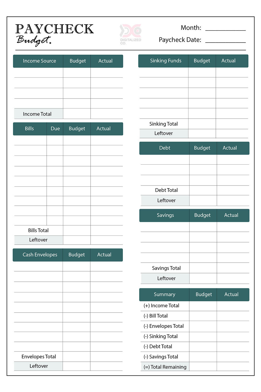 sample paycheck budget template