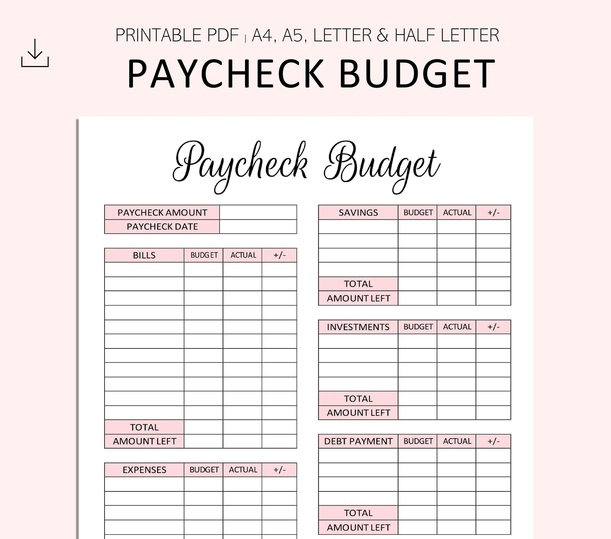 sample half payment budget template