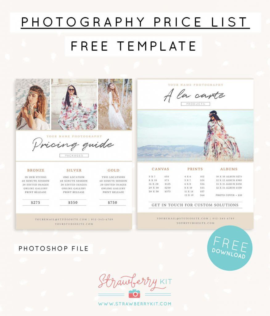 sample beginner photography price list template