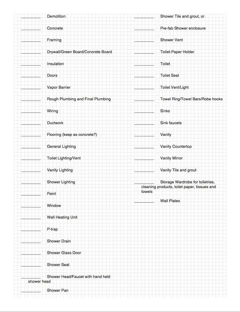 sample bathroom remodel checklist template