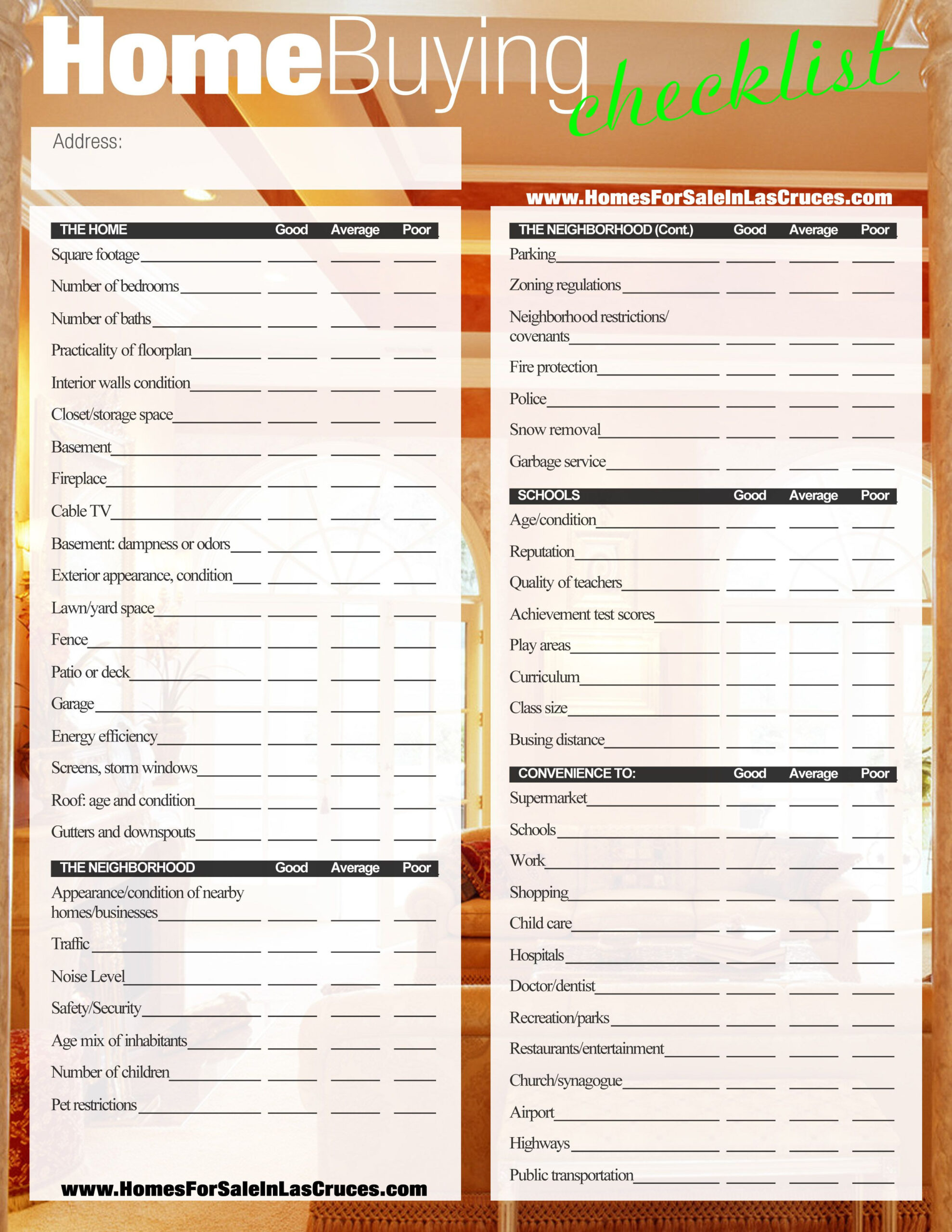 sample Buying A House Checklist Template