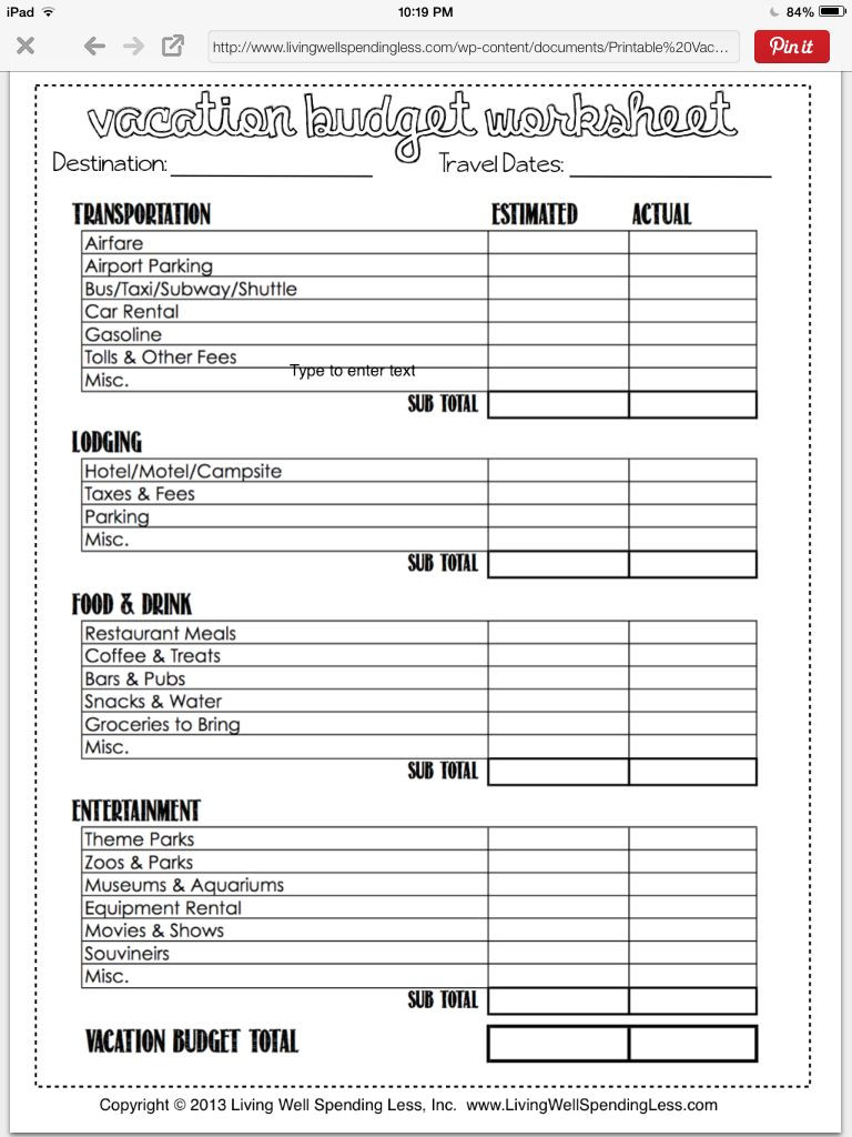 sample trip planner budget template