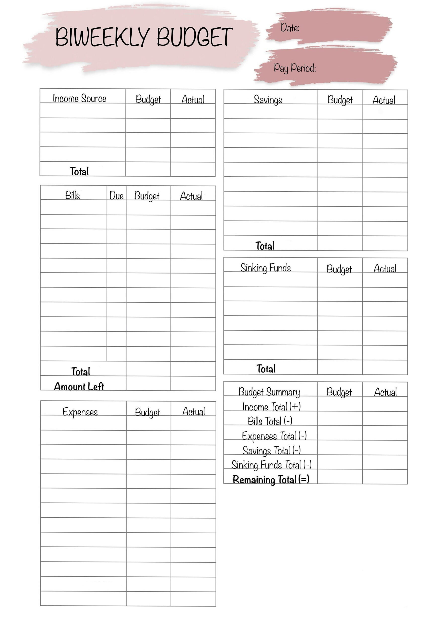 sample bi weekly pay budget template