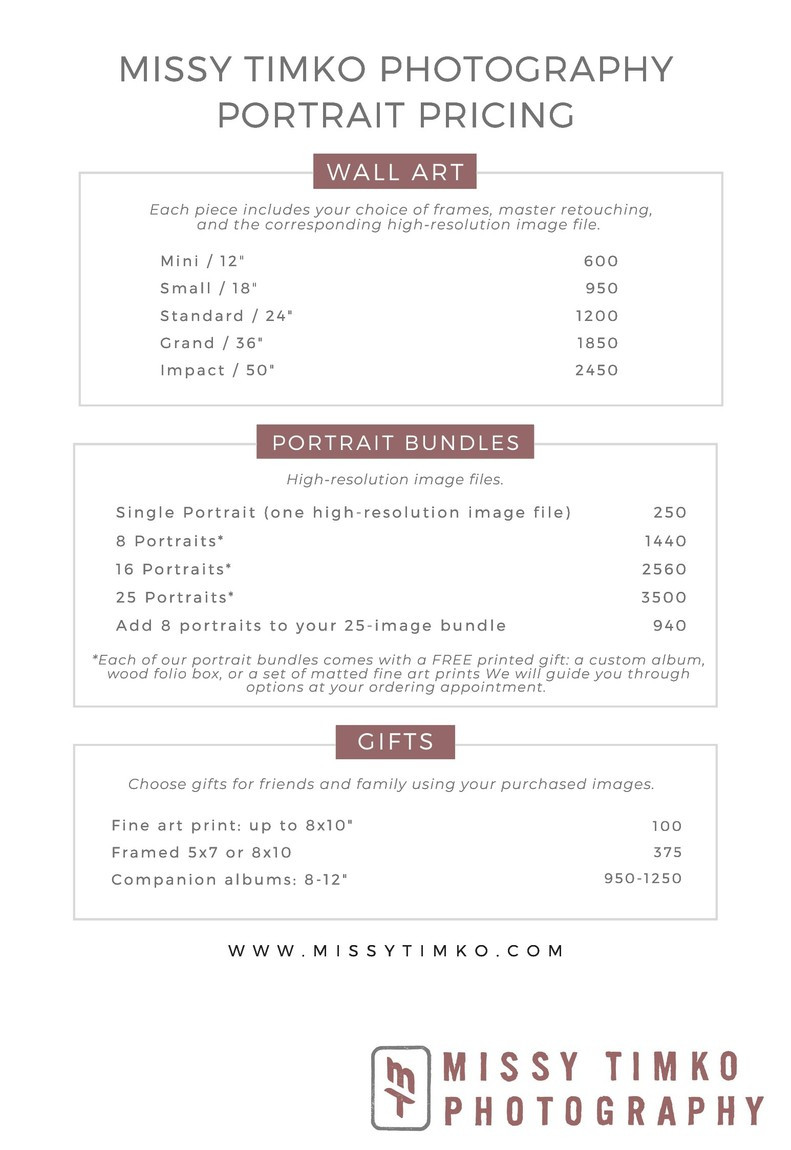 sample beginner photography price list template