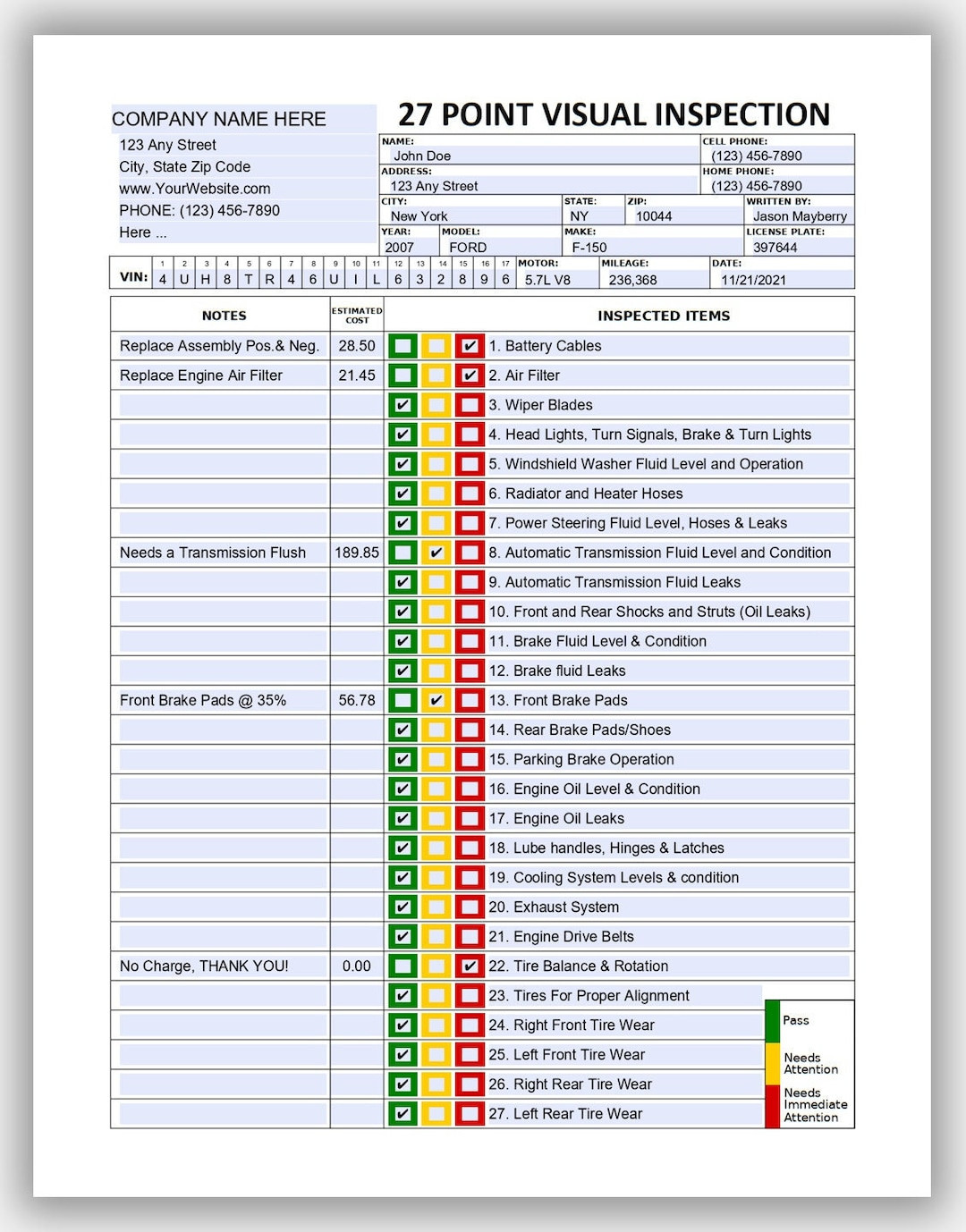 sample Inspection Checklist Template