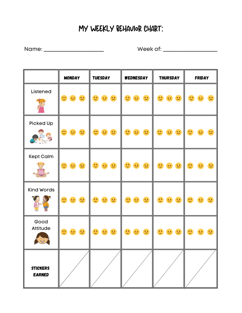 sample weekly behavior chart template