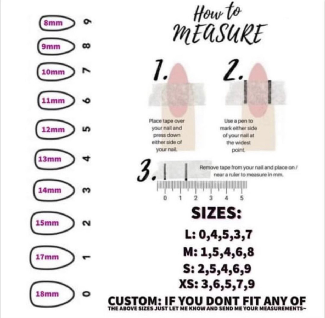 sample press on nail sizing chart template