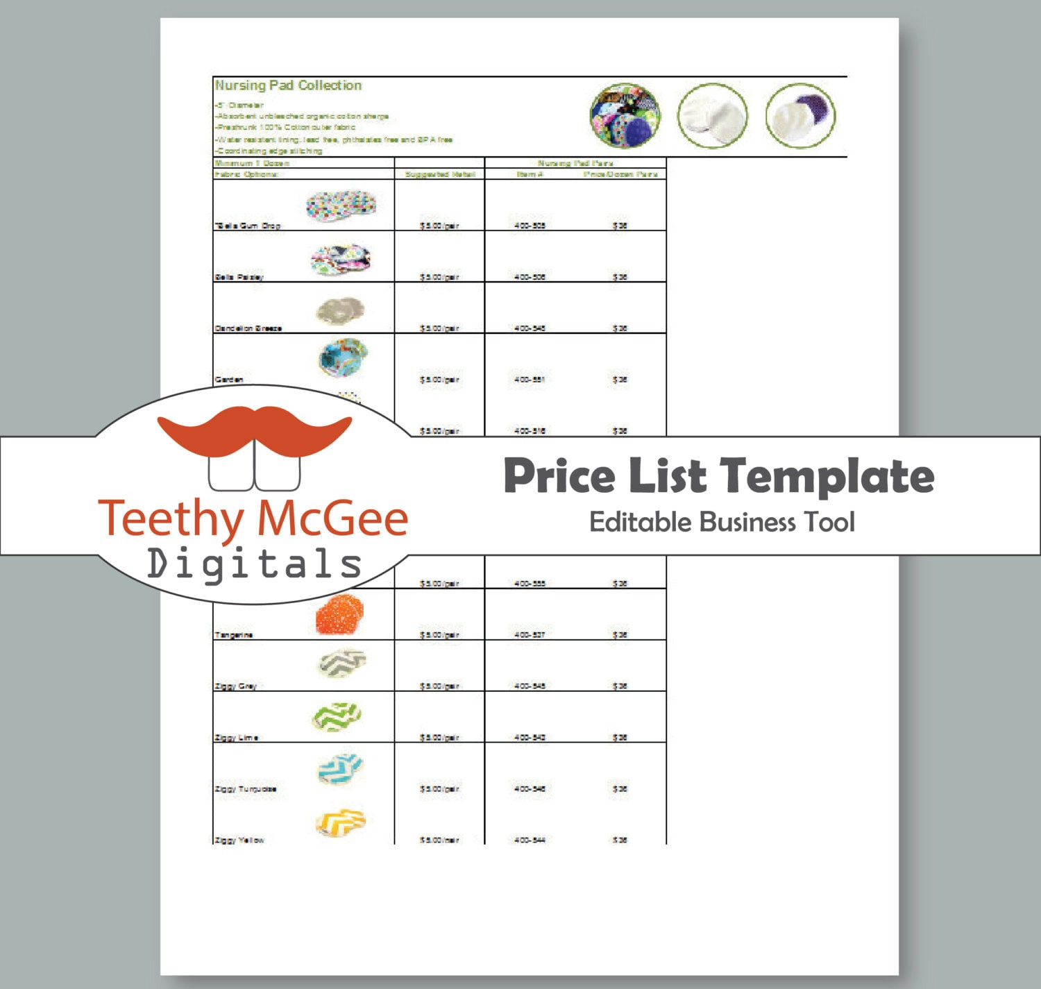 sample wholesale price list template