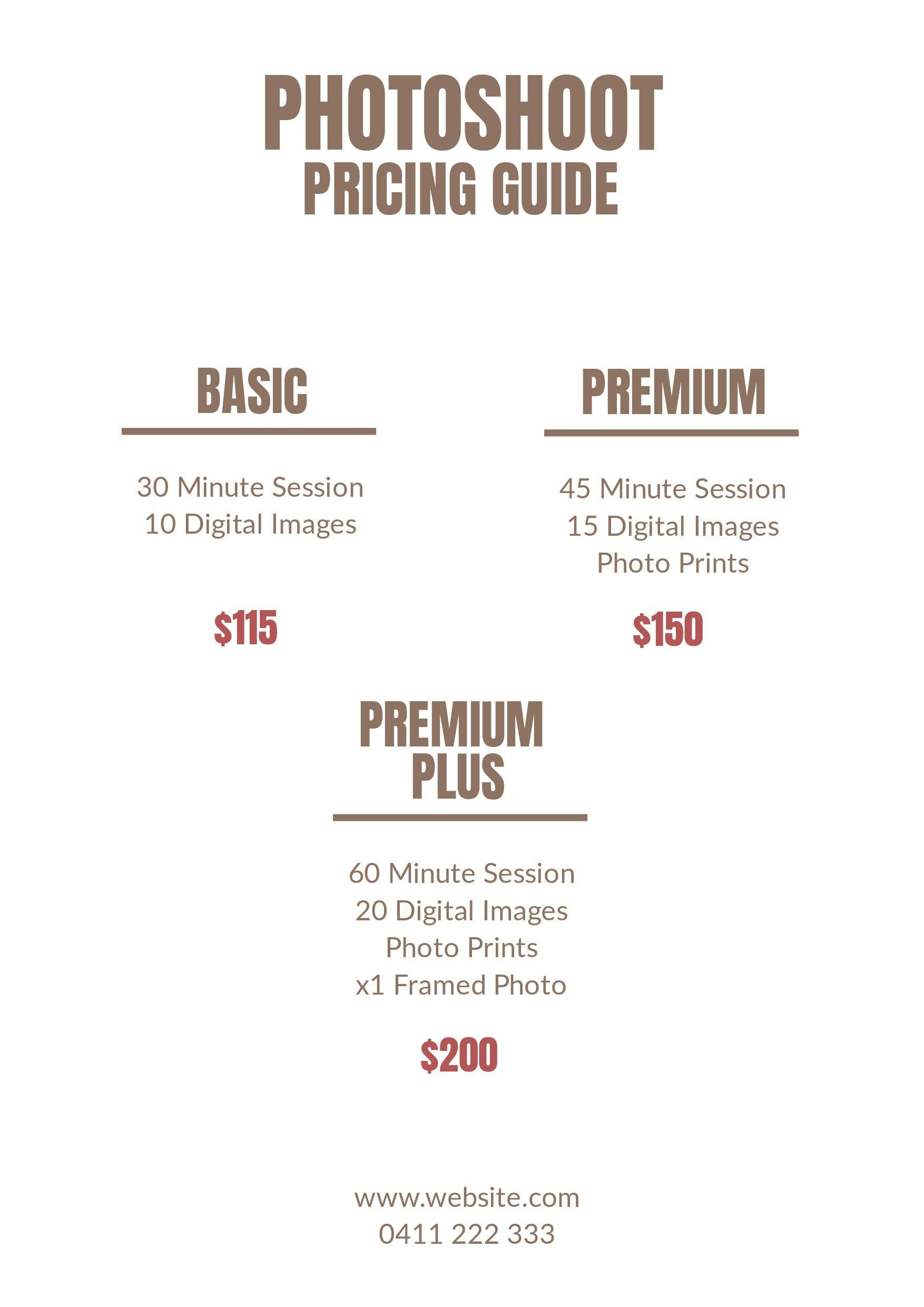 sample beginner photography price list template