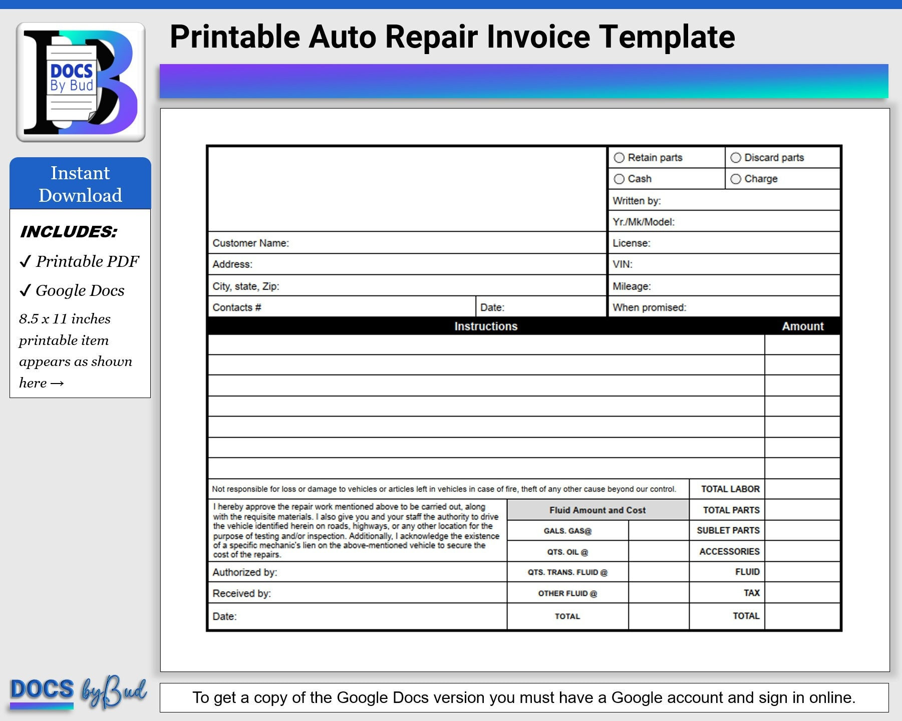 sample mechanic shop receipt template