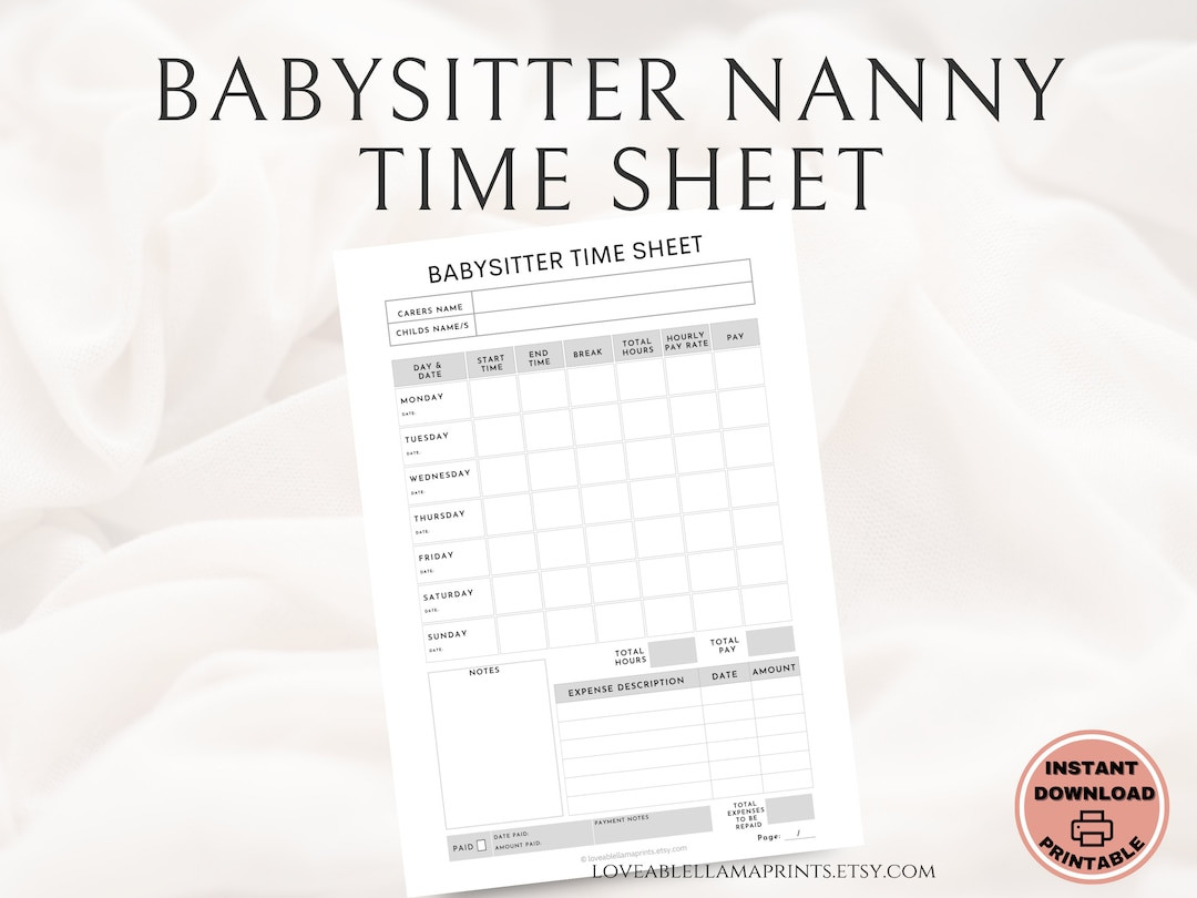 sample nanny timesheet template