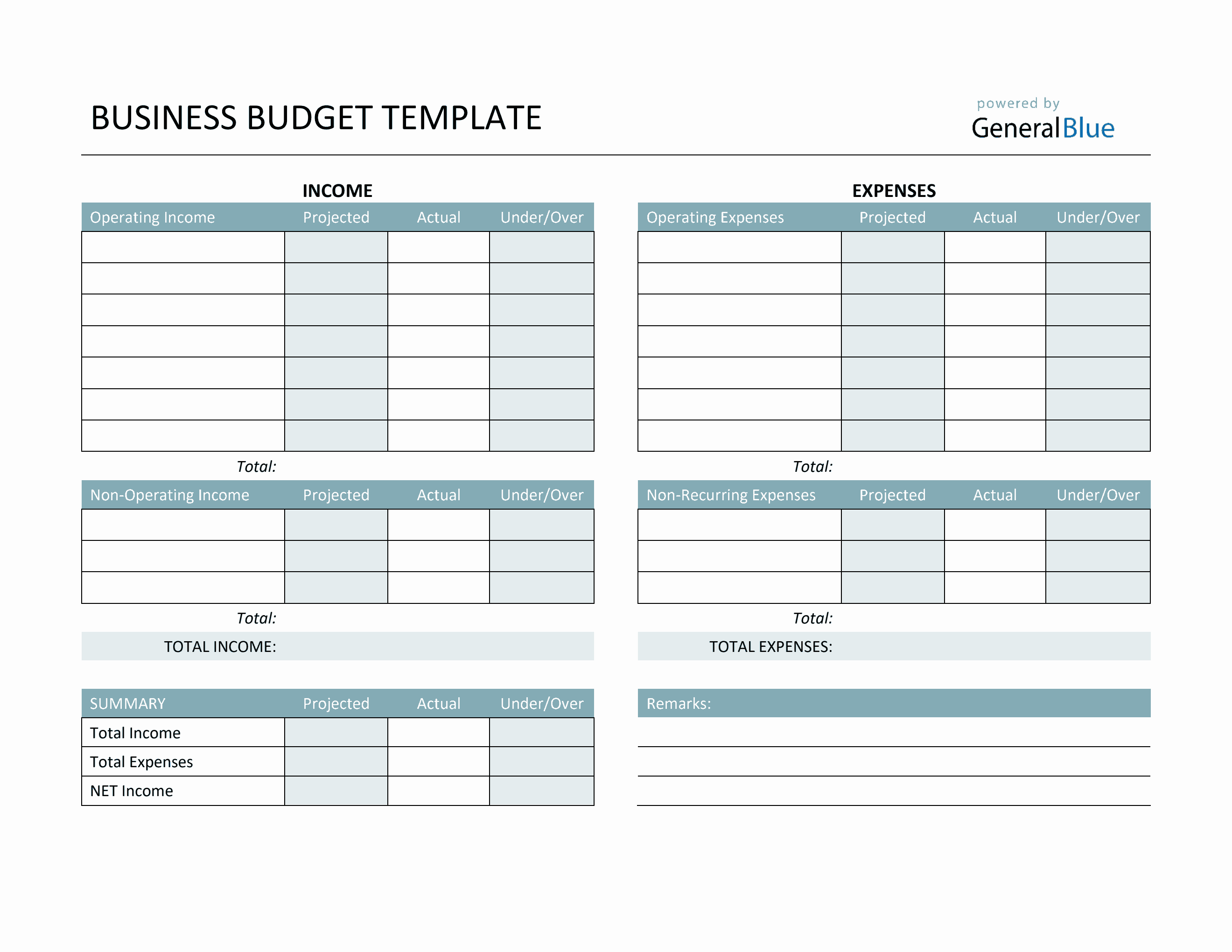 sample company budget template