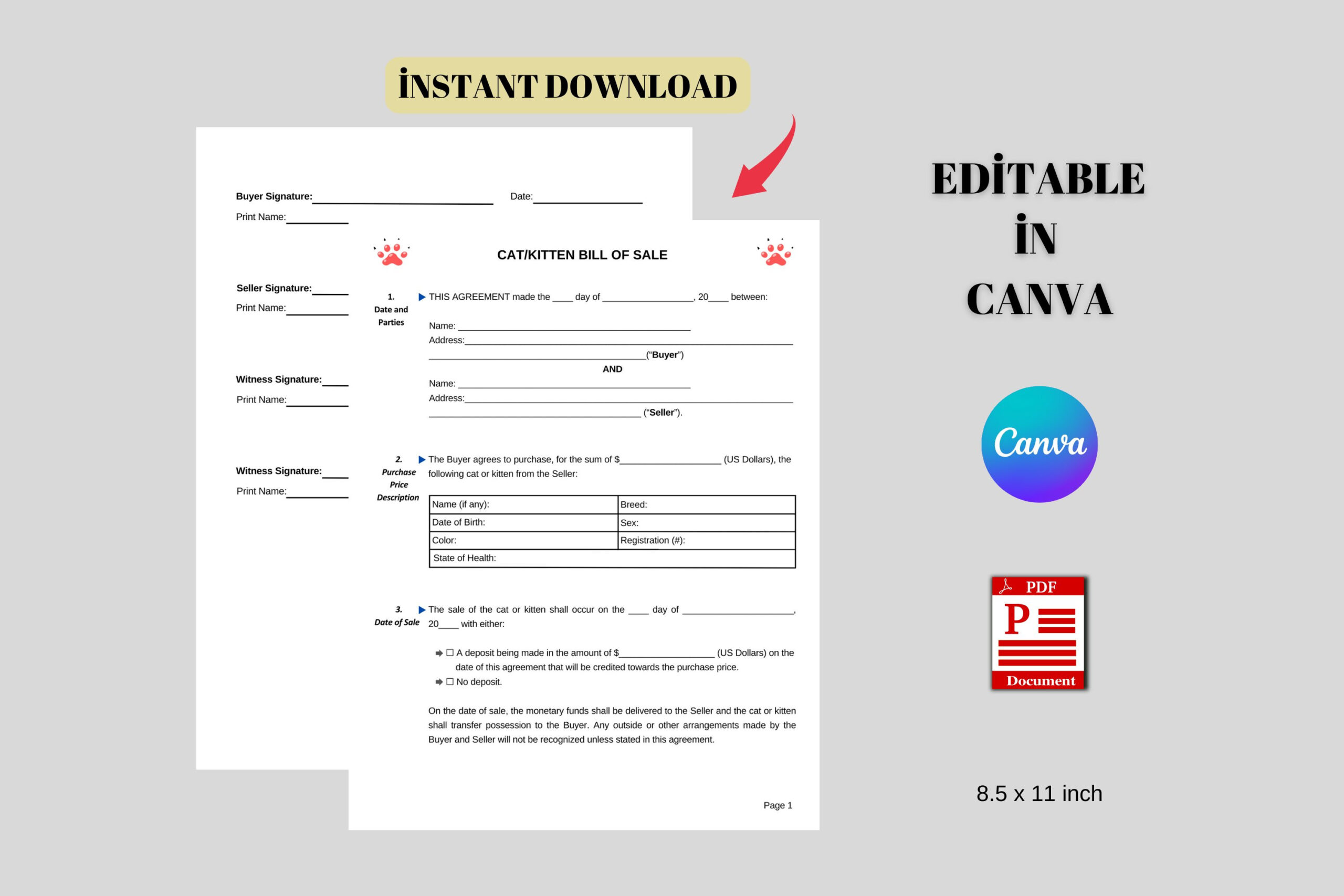 sample Cat/Kitten Bill of Sale Form