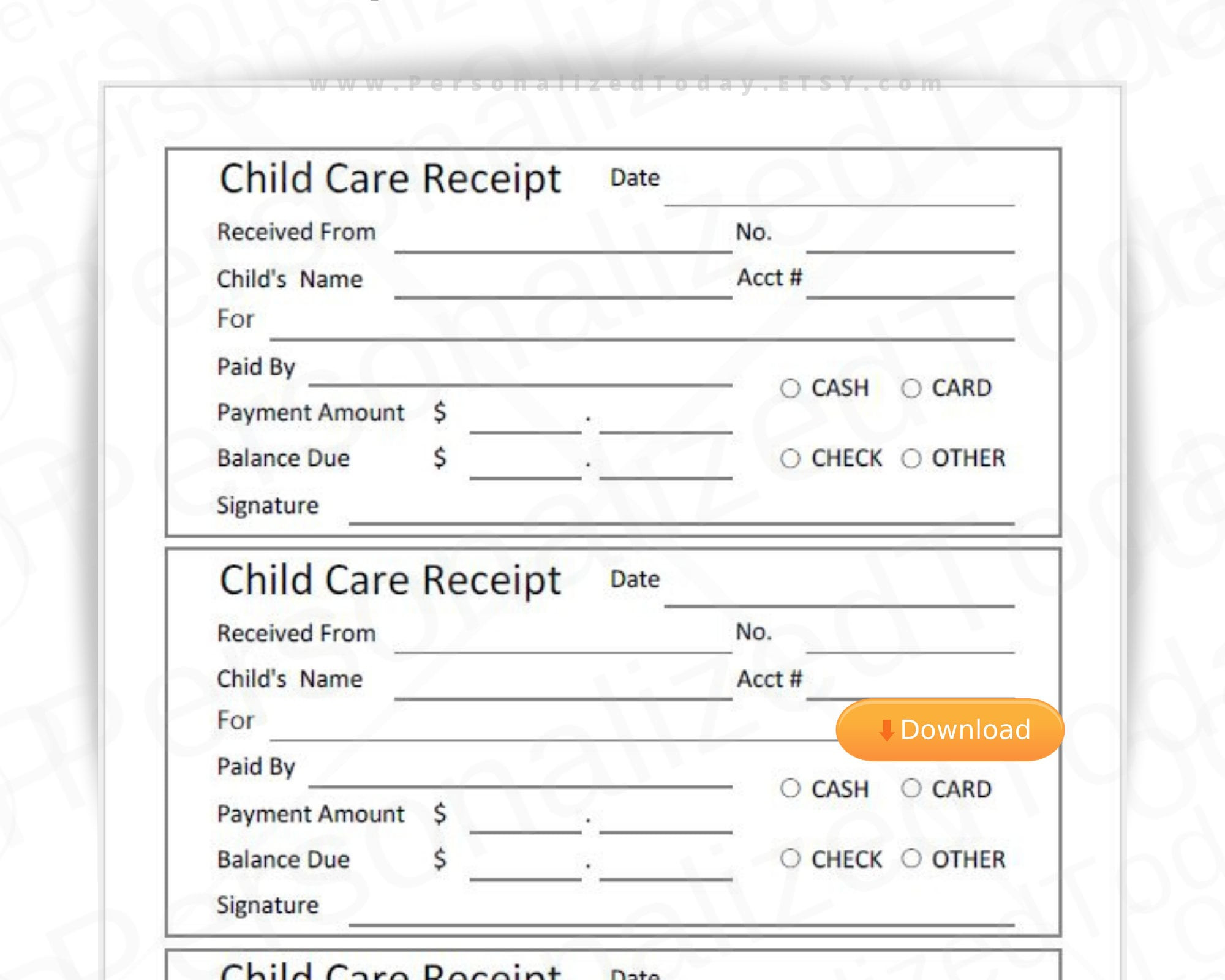 sample childcare receipt template