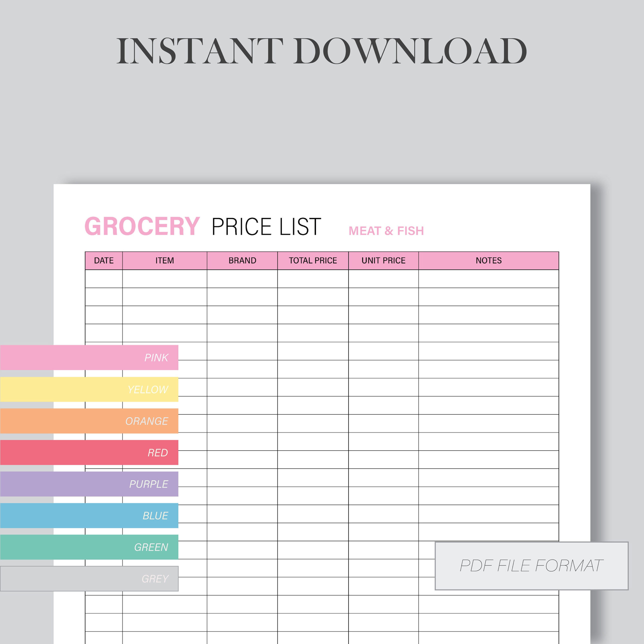 sample grocery price list template