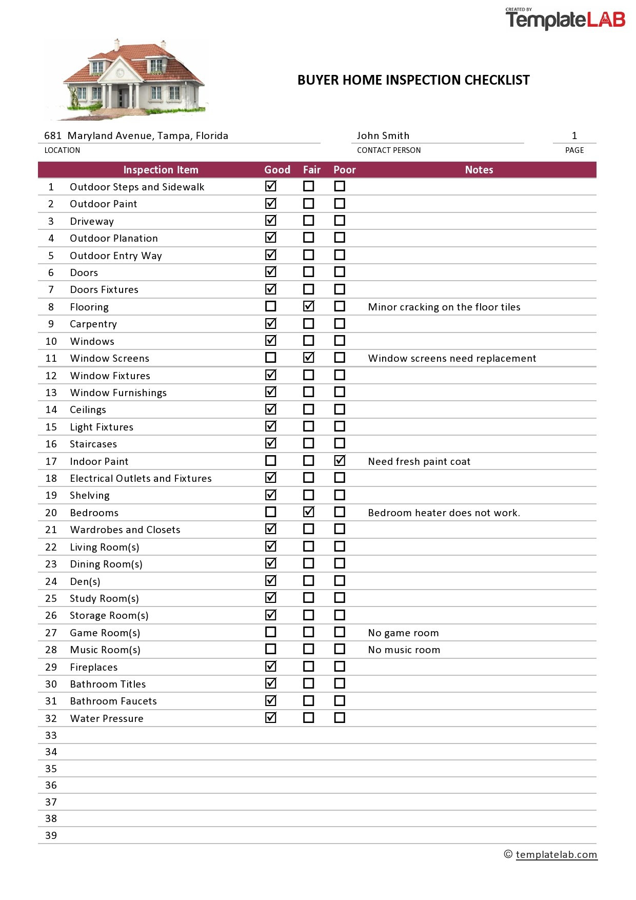 sample Buying A House Checklist Template