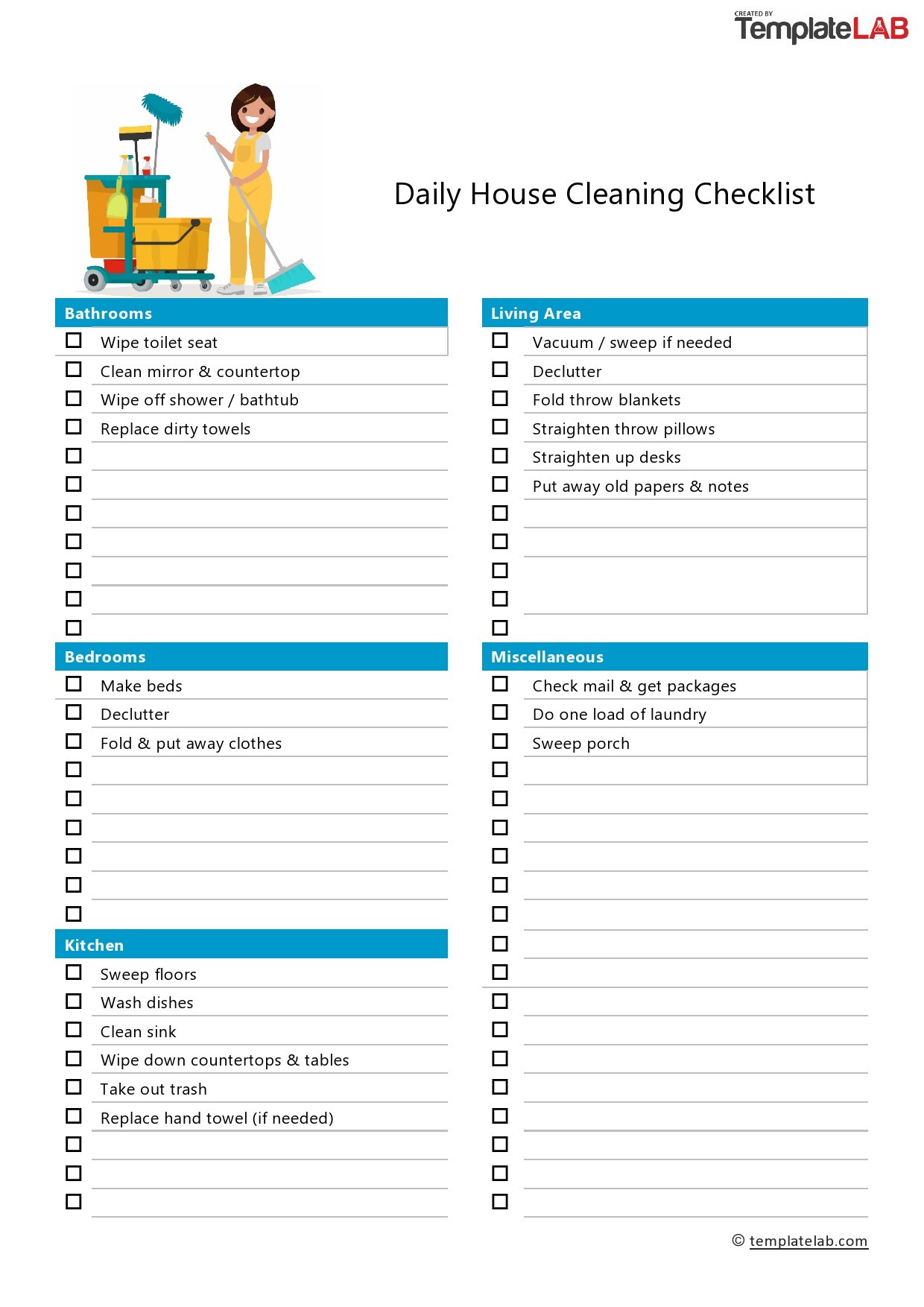 sample House Cleaning Checklist Template