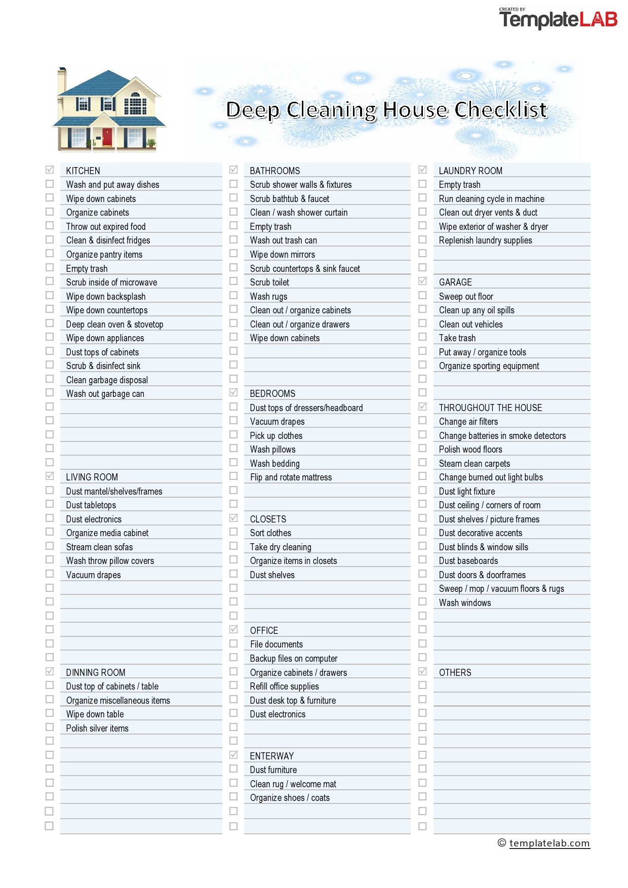 sample House Cleaning Checklist Template