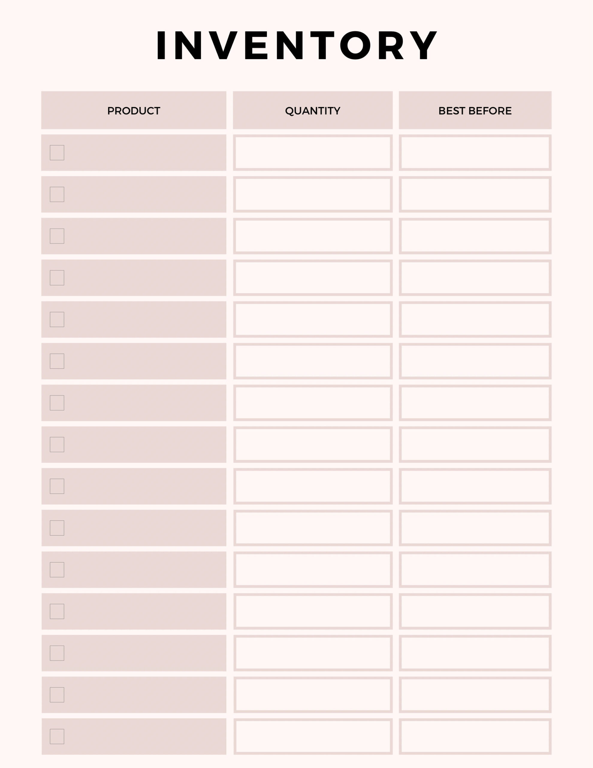 sample inventory chart template