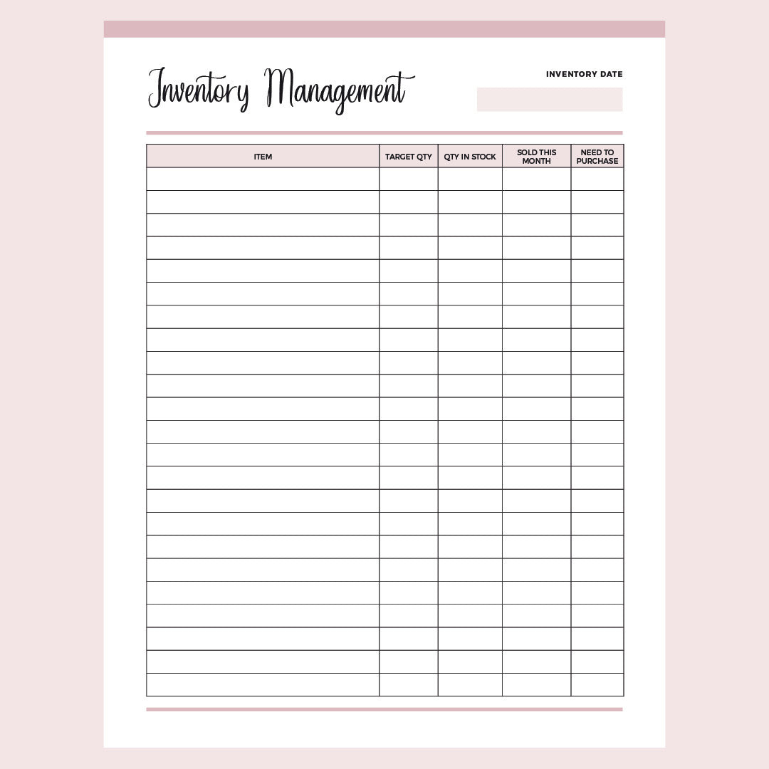 sample inventory chart template