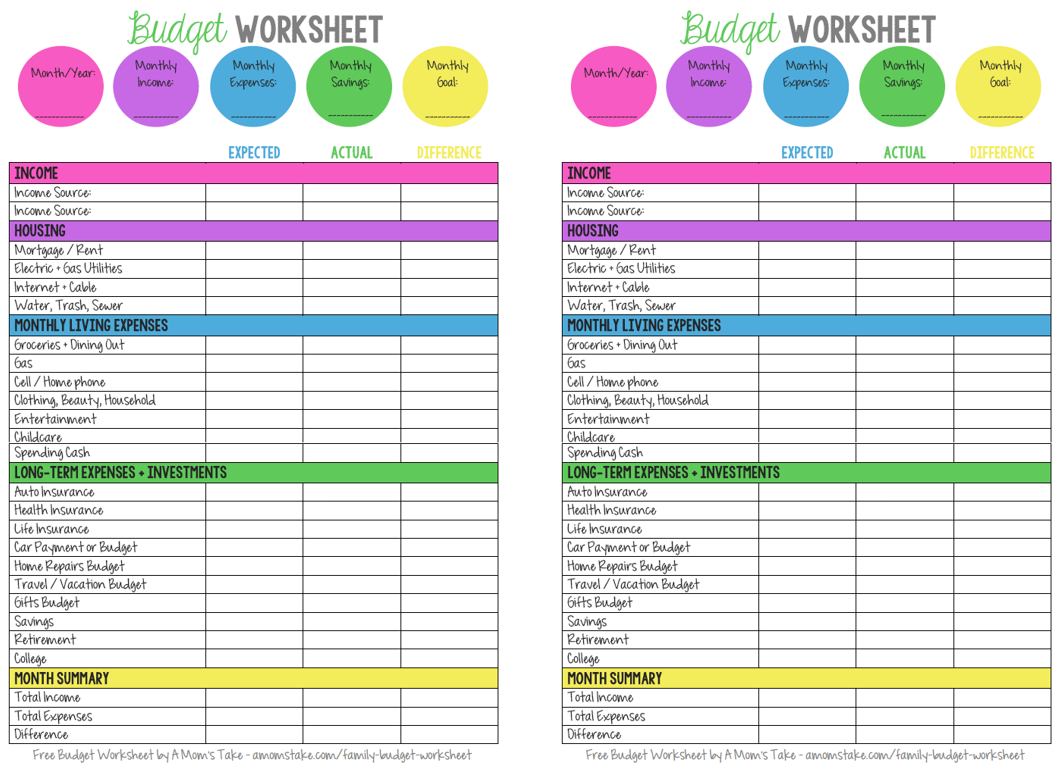 sample family budget template