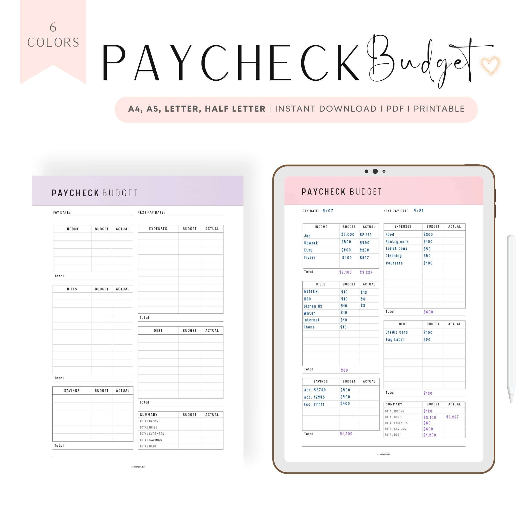 sample paycheck budget template