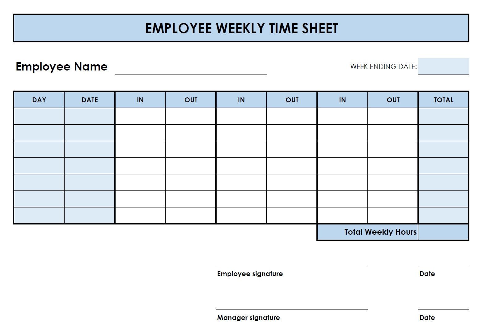 sample employee weekly timesheet template