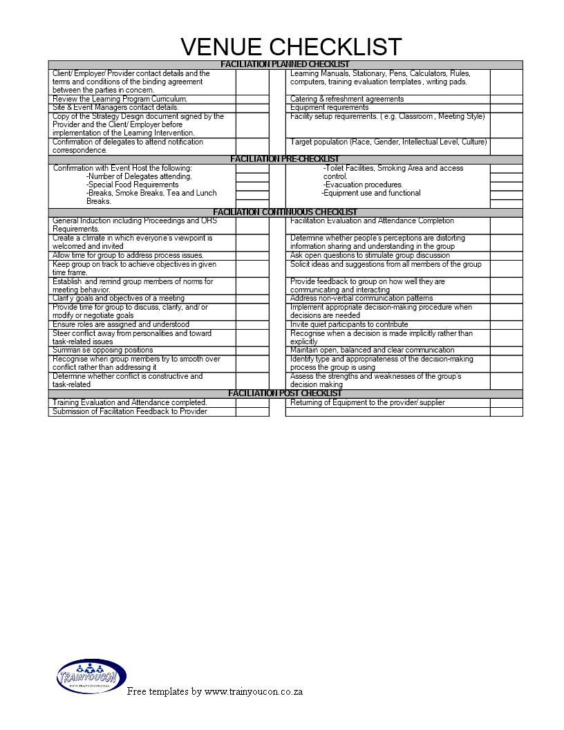 sample Event Venue Checklist Template