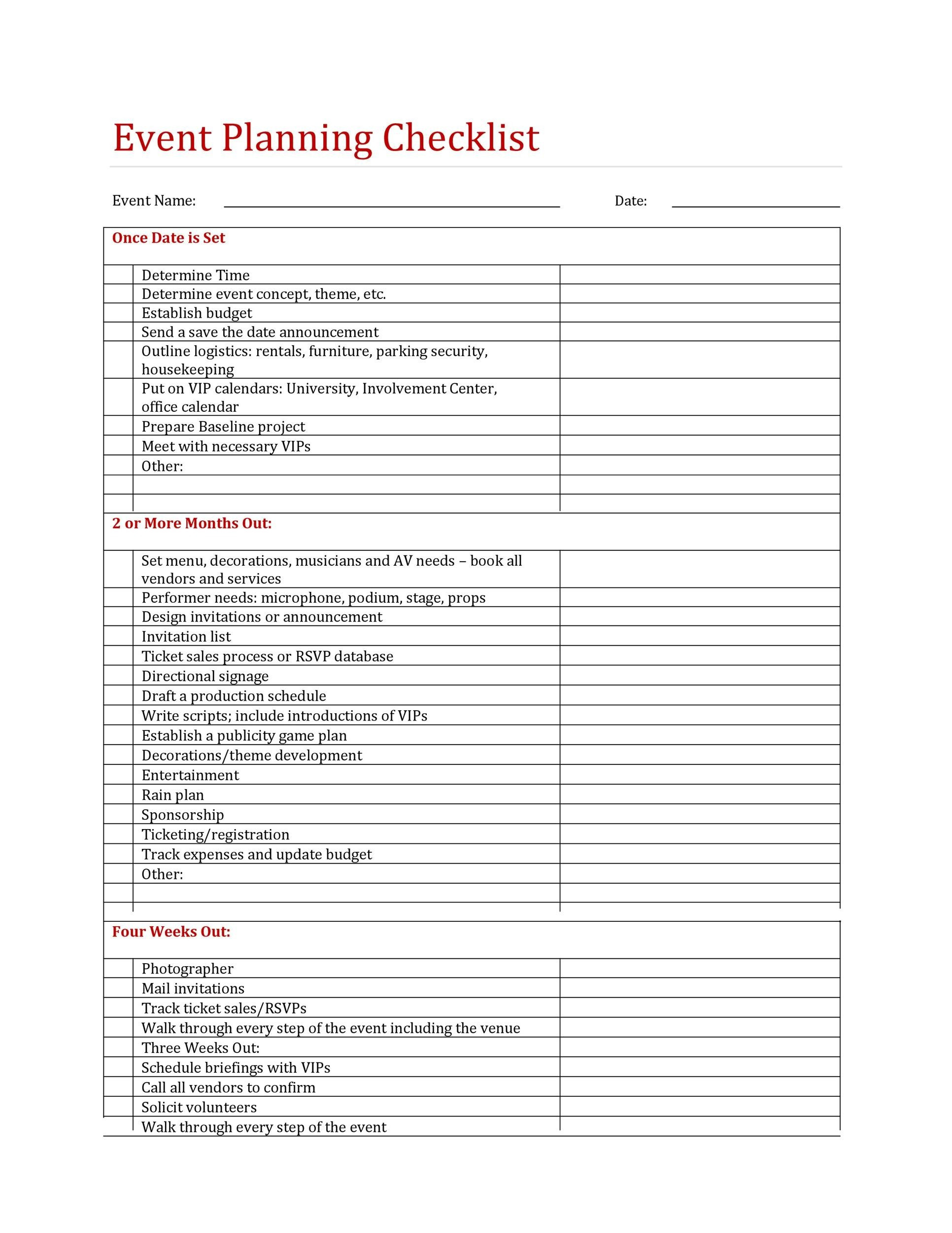 sample event plan checklist template