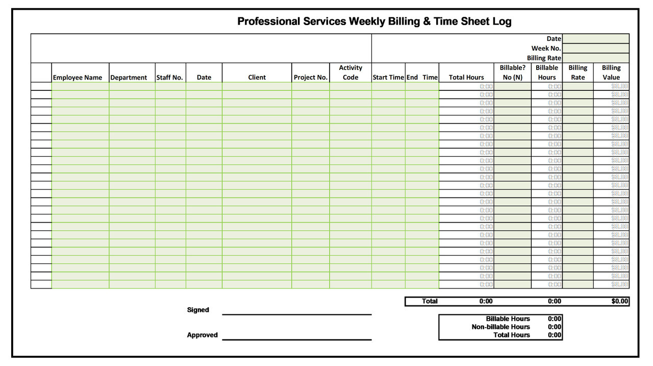 sample professional consultant timesheet template