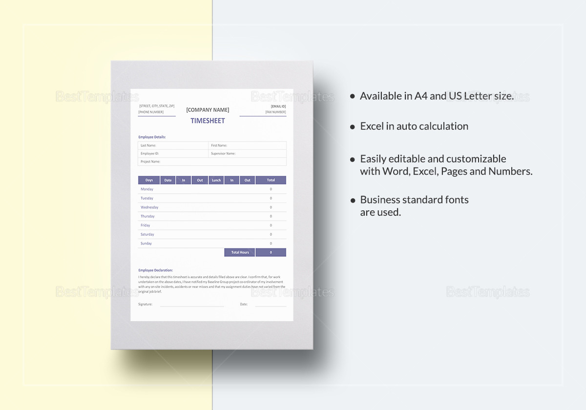 sample standard timesheet template