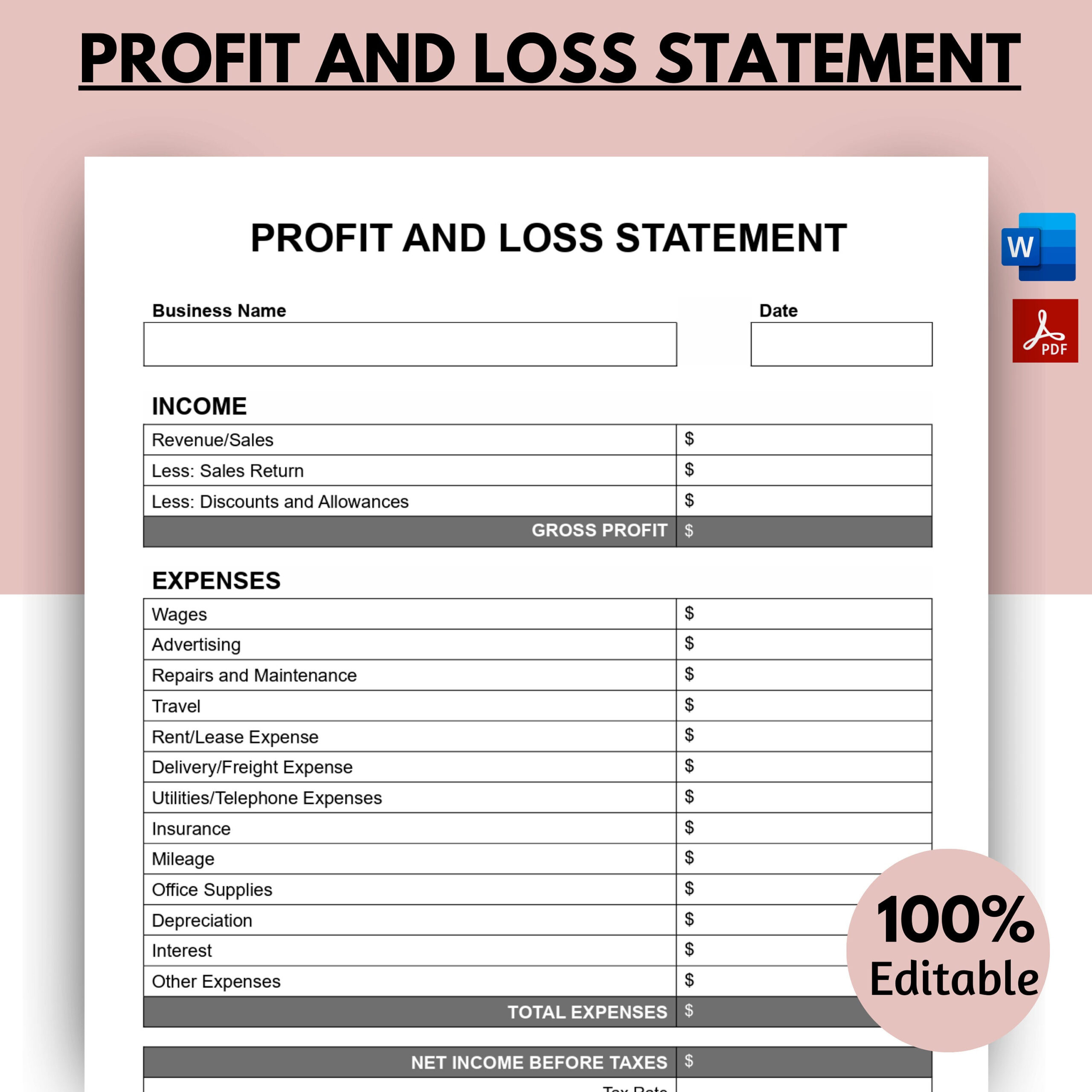 sample year to date profit and loss statement template