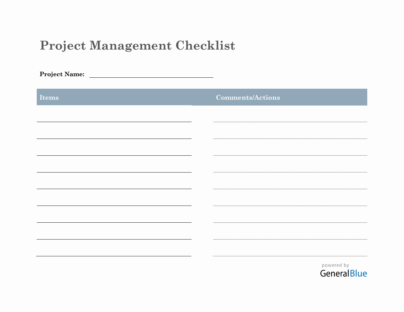 sample project checklist template