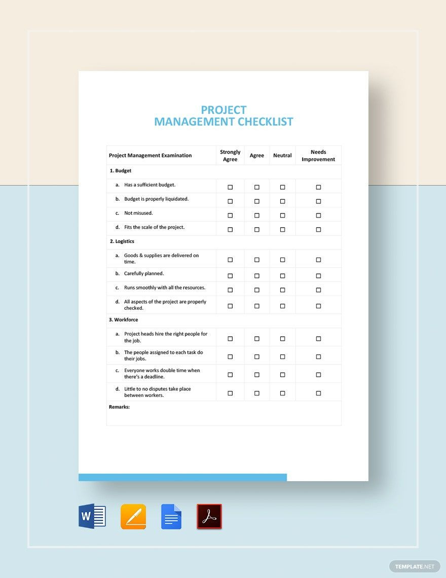 sample project checklist template