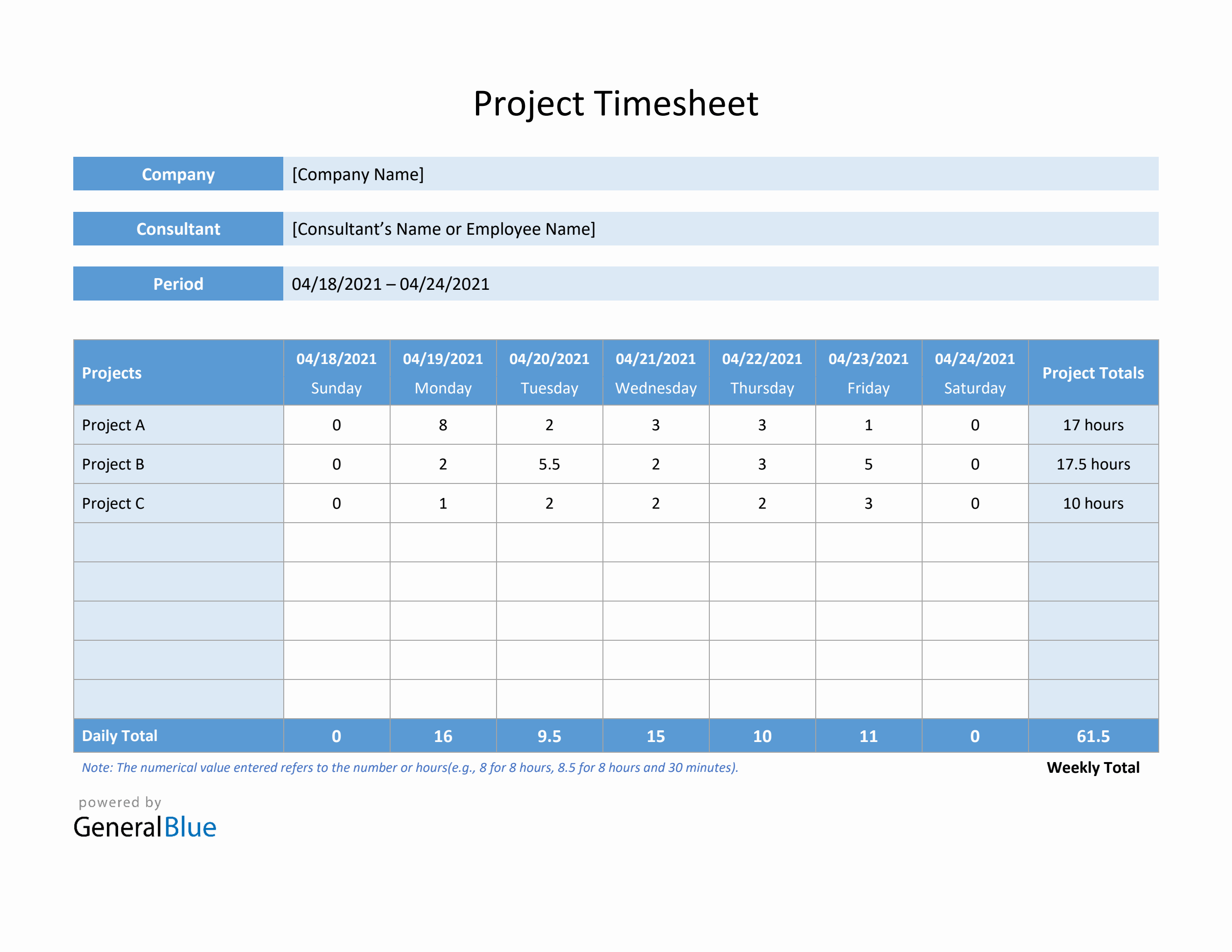 sample multiple projects timesheet template