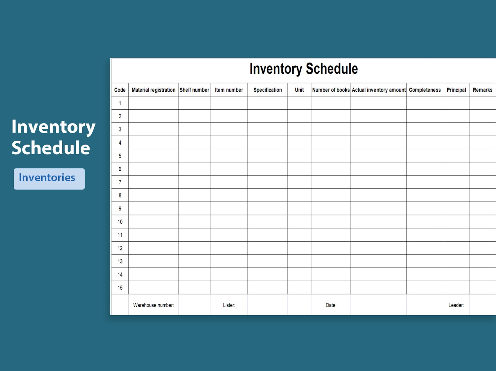 sample inventory chart template