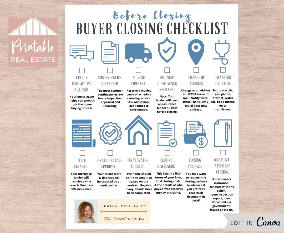 sample real estate closing checklist template