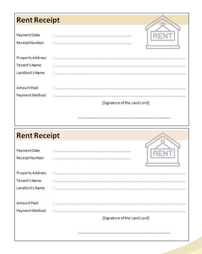 Example of printable rent receipt template