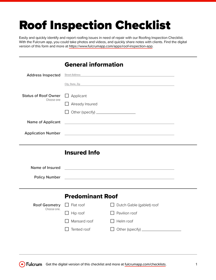 sample Roofing Checklist Template