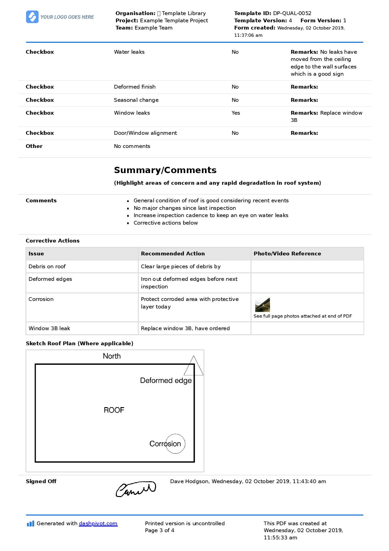 sample Roofing Checklist Template