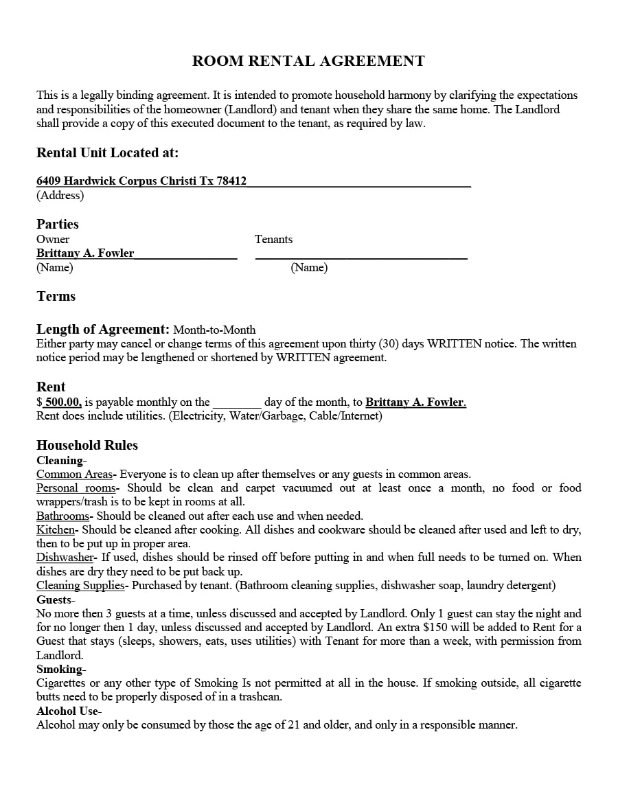 room rental agreement 01