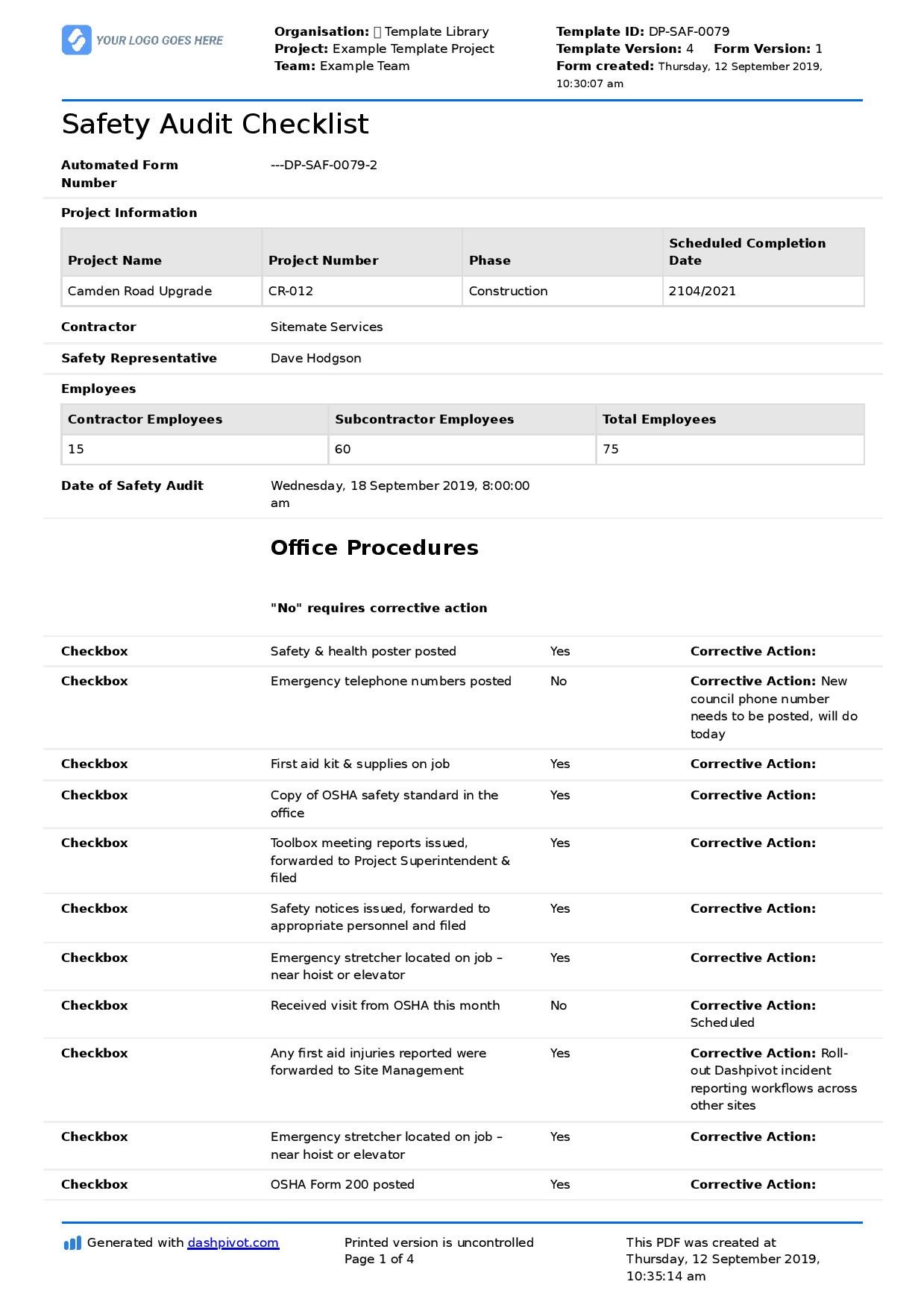 sample Audit Checklist Template