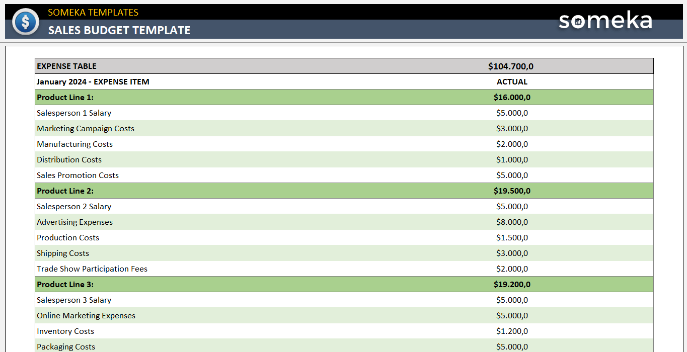 sample sale budget template