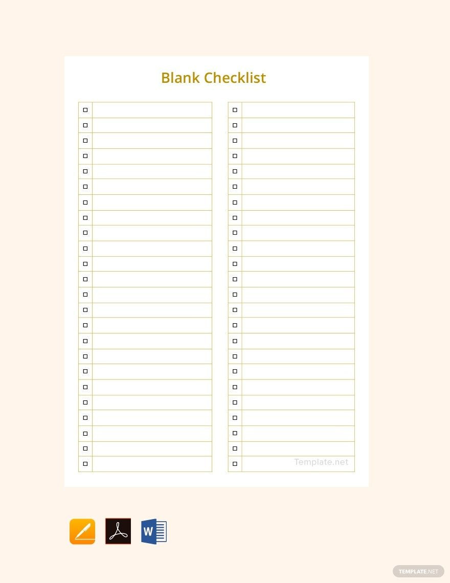 sample blank checklist template