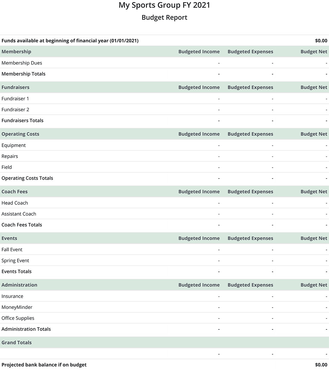 sample booster club budget template