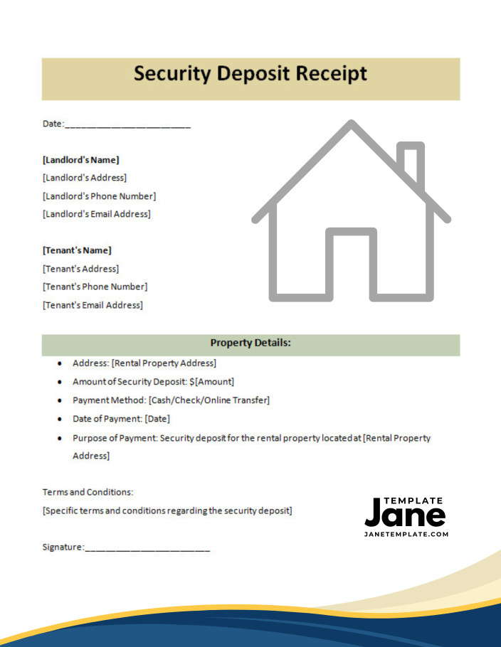 sample of printable security deposit receipt template